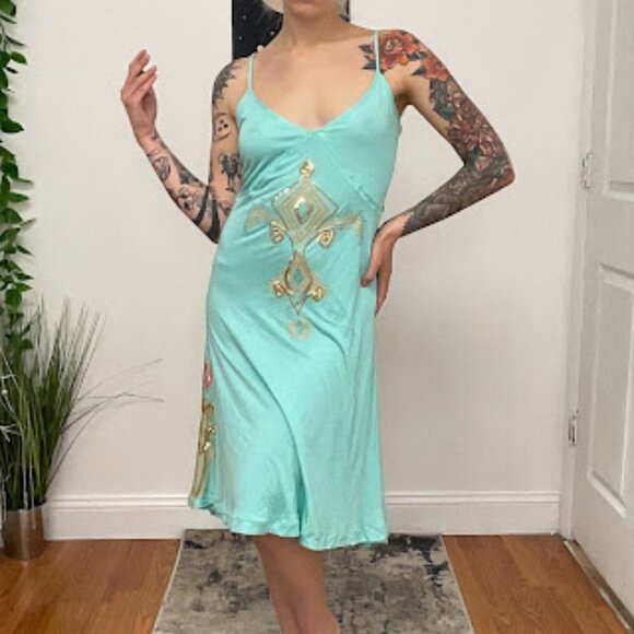 Cavalli Aqua and Gold Midi Dress - Picture 4 of 15